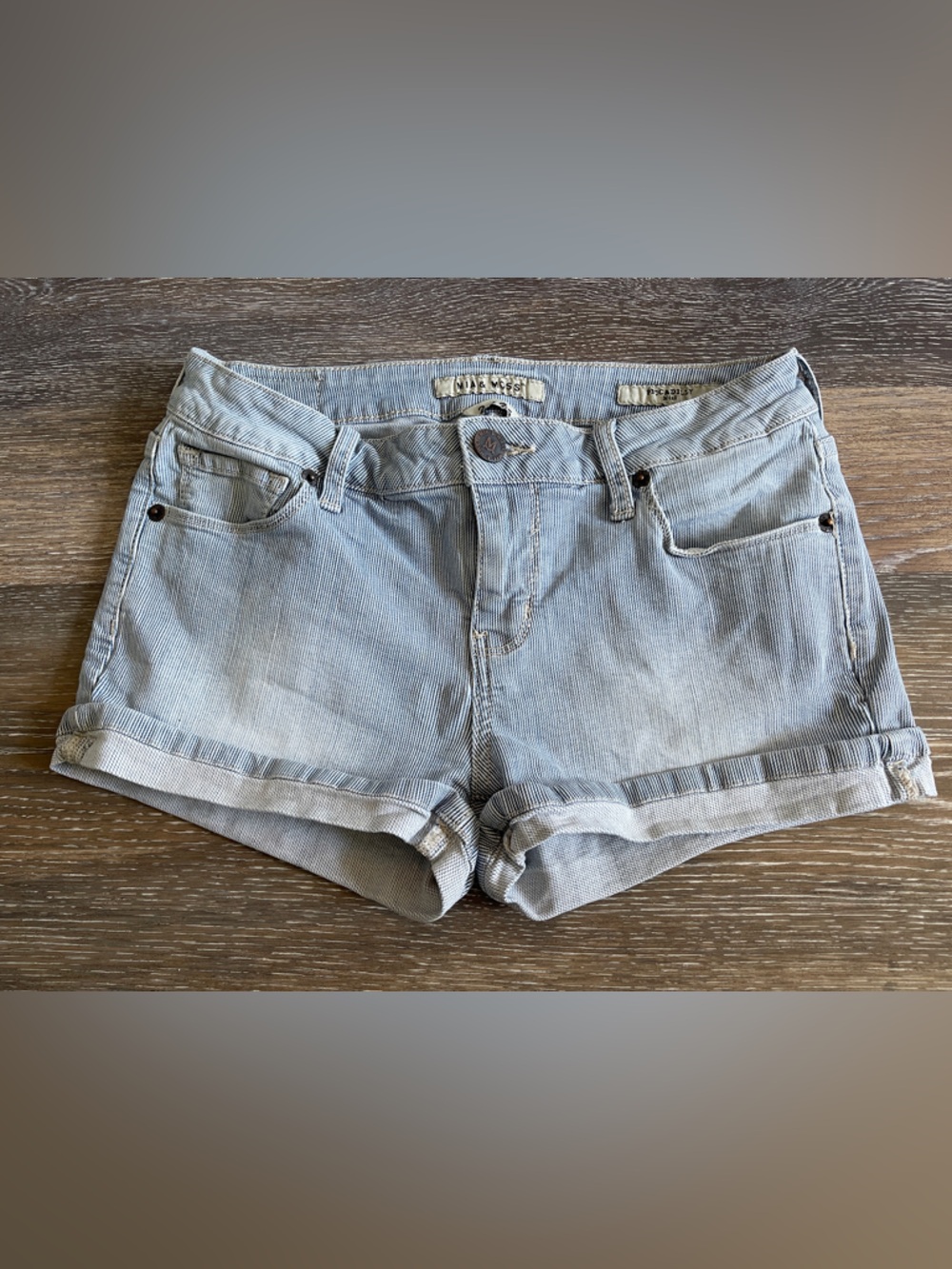 Mia & Moss Piccadilly Mini Striped Light Blue Rolled-Hem Denim Shorts